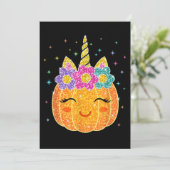 かわいいユニコーンピンクのハロウィンと感謝祭 招待状 (スタンド正面)