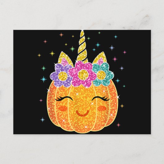 かわいいユニコーンピンクのハロウィン感謝祭 シーズンポストカード (正面)