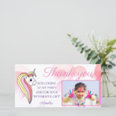 かわいいユニコーンピンクの写真子供の誕生日 サンキューカード (スタンド正面)