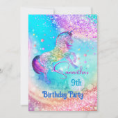 かわいいユニコーンピンクアクアグリッター任意の年齢の誕生日 招待状 (正面)