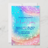 かわいいユニコーンピンクアクアグリッター任意の年齢の誕生日 招待状 (裏面)