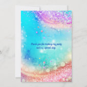 かわいいユニコーンピンクアクア虹色グリッター ガーリー サンキューカード (裏面)