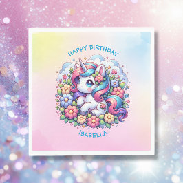 かわいいユニコーンピンクガールの誕生日 パーソナライズされた スタンダードランチョンナプキン