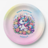 かわいいユニコーンピンクガール誕生日 ペーパープレート (正面)