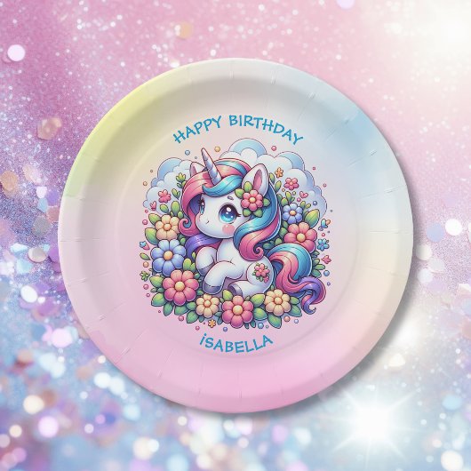 かわいいユニコーンピンクガール誕生日 ペーパープレート