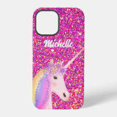 かわいいユニコーンピンクグリッターパーソナライズされた子 iPhoneケース (裏面)