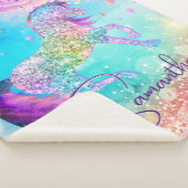 かわいいユニコーンピンクグリッターレインボーアクアモノグラム シェルパブランケット (3/4)