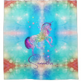 かわいいユニコーンピンクグリッターレインボーアクアモノグラム シャワーカーテン (正面)