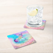 かわいいユニコーンピンクグリッターレインボーアクアモノグラム スクエアペーパーコースター (インサイチュ)