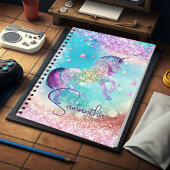 かわいいユニコーンピンクグリッターレインボーアクアモノグラム ノートブック