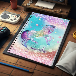 かわいいユニコーンピンクグリッターレインボーアクアモノグラム ノートブック