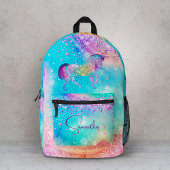かわいいユニコーンピンクグリッターレインボーアクアモノグラム プリントバックパック