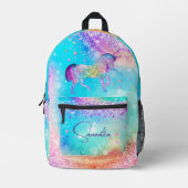 かわいいユニコーンピンクグリッターレインボーアクアモノグラム プリントバックパック (正面)