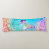 かわいいユニコーンピンクグリッターレインボーアクアモノグラム ボディピロー (裏面)