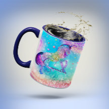 かわいいユニコーンピンクグリッターレインボーアクアモノグラム