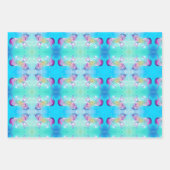 かわいいユニコーンピンクグリッターレインボーアクアモノグラム ラッピングペーパーシート (正面3)