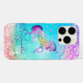 かわいいユニコーンピンクグリッターレインボーアクアモノグラム Case-Mate iPhoneケース (裏面 (横))