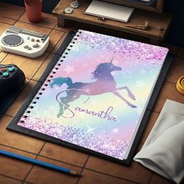 かわいいユニコーンピンクグリッターレインボーアートモノグラムなし ノートブック
