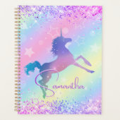 かわいいユニコーンピンクグリッターレインボーアートモノグラムなし プランナー手帳 (正面)