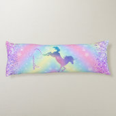 かわいいユニコーンピンクグリッターレインボーアートモノグラム ボディピロー (裏面)