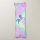 かわいいユニコーンピンクグリッターレインボーアートモノグラム ボディピロー (裏面 (縦))
