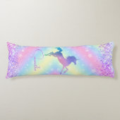 かわいいユニコーンピンクグリッターレインボーアートモノグラム ボディピロー (正面)