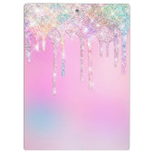 かわいいユニコーンピンクグリッターレインボードリップスモノグラム クリップボード (裏面)