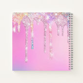 かわいいユニコーンピンクグリッターレインボードリップスモノグラム ノートブック (裏面)