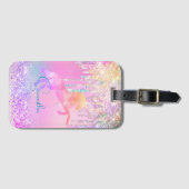 かわいいユニコーンピンクグリッターレインボードリップスモノグラム ラゲッジタグ (正面横)