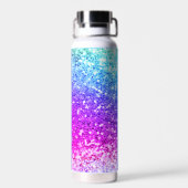かわいいユニコーンピンクグリッターレインボーモノグラム ウォーターボトル (背面)