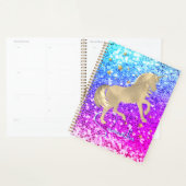 かわいいユニコーンピンクグリッターレインボーモノグラム プランナー手帳 (ディスプレー)