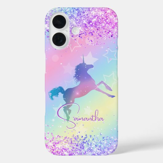 かわいいユニコーンピンクグリッターレインボーモノグラム Case-Mate iPhoneケース (裏面)
