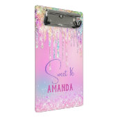 かわいいユニコーンピンクグリッター誕生日モノグラム ミニクリップボード (アングル)