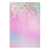 かわいいユニコーンピンクグリッター誕生日モノグラム ミニクリップボード (裏面)