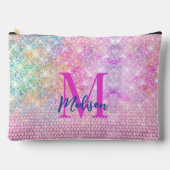 かわいいユニコーンピンクフェイクグリッターライン石モノグラム アクセサリーポーチ (正面)