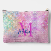 かわいいユニコーンピンクフェイクグリッターライン石モノグラム アクセサリーポーチ (裏面)