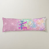 かわいいユニコーンピンクフェイクグリッターライン石モノグラム ボディピロー (裏面)
