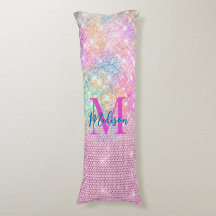 かわいいユニコーンピンクフェイクグリッターライン石モノグラム