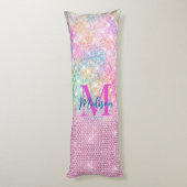 かわいいユニコーンピンクフェイクグリッターライン石モノグラム ボディピロー (裏面 (縦))
