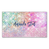かわいいユニコーンピンクフェイクグリッターライン石モノグラム マグネット名刺 (正面)