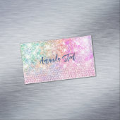 かわいいユニコーンピンクフェイクグリッターライン石モノグラム マグネット名刺 (インサイチュ)