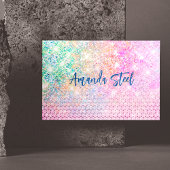 かわいいユニコーンピンクフェイクグリッターライン石モノグラム マグネット名刺