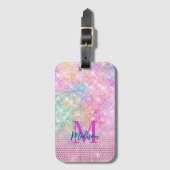 かわいいユニコーンピンクフェイクグリッターライン石モノグラム ラゲッジタグ (正面縦)