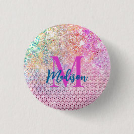 かわいいユニコーンピンクフェイクグリッターライン石モノグラム 缶バッジ