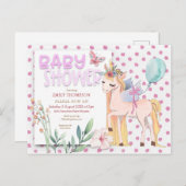 かわいいユニコーンピンクベイビーシャワー インビテーションポストカード (正面/裏面)