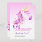 かわいいユニコーンピンクベビーシャワー招待状 招待状 (正面/裏面)