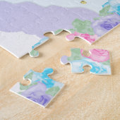 かわいいユニコーンピンク&パープルフローラ金ゴールドドット名 ジグソーパズル (側面)