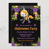 かわいいユニコーンフローラハローウィンパーティ 招待状 (正面/裏面)