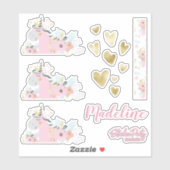 かわいいユニコーンフローラハートパーソナライズされたステッカーセット シール (シート)