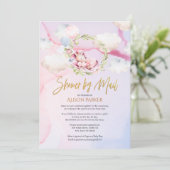 かわいいユニコーンフローラピンクスカイ赤ちゃんシャワーbyメール 招待状 (スタンド正面)